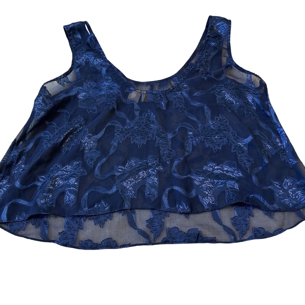 Vtg Victoria's Secret Gold Label Top Sz M Sheer Blue Floral Lace Sleeveless - Picture 2 of 9